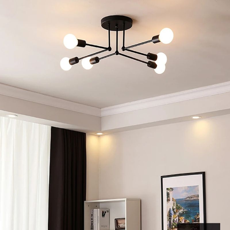 Lustre Plafon Sputnik Estilo Moderno Axial LEDZ – 6 ou 8 Lâmpadas – Preto/Branco/Dourado
