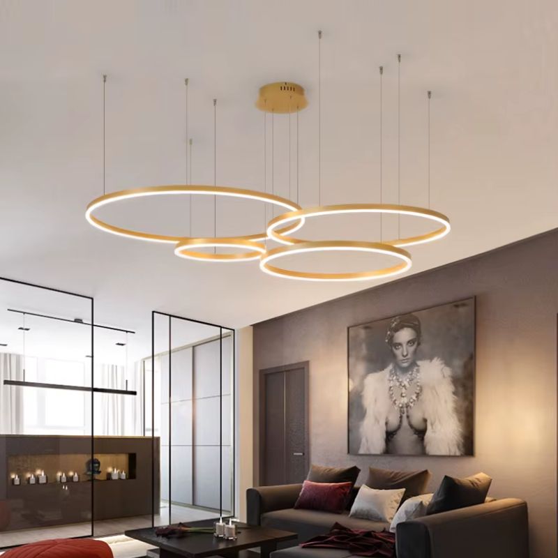 Lustre Pendente de Luxo Coliseum LEDZ - 3, 4 ou 5 Anéis - Preto/Branco/Dourado