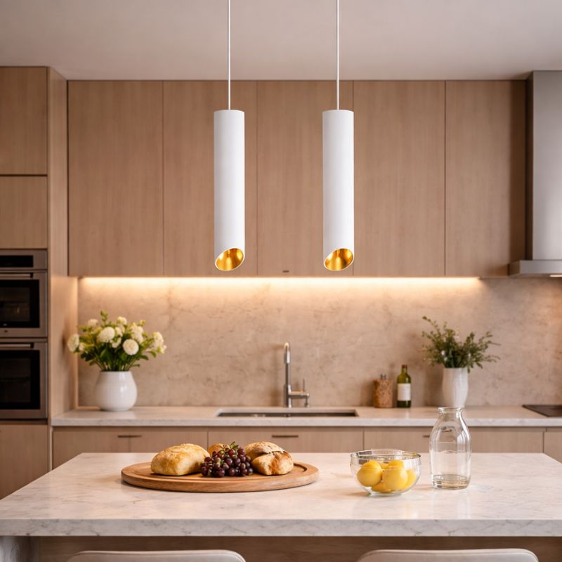 Lustre Pendente Moderno Minimalista Tubular Domus Ledz – Preto/Branco – 25cm/30cm/40cm/50cm