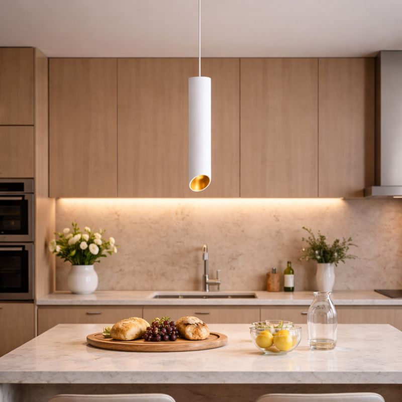 Lustre Pendente Moderno Minimalista Tubular Domus Ledz – Preto/Branco – 25cm/30cm/40cm/50cm