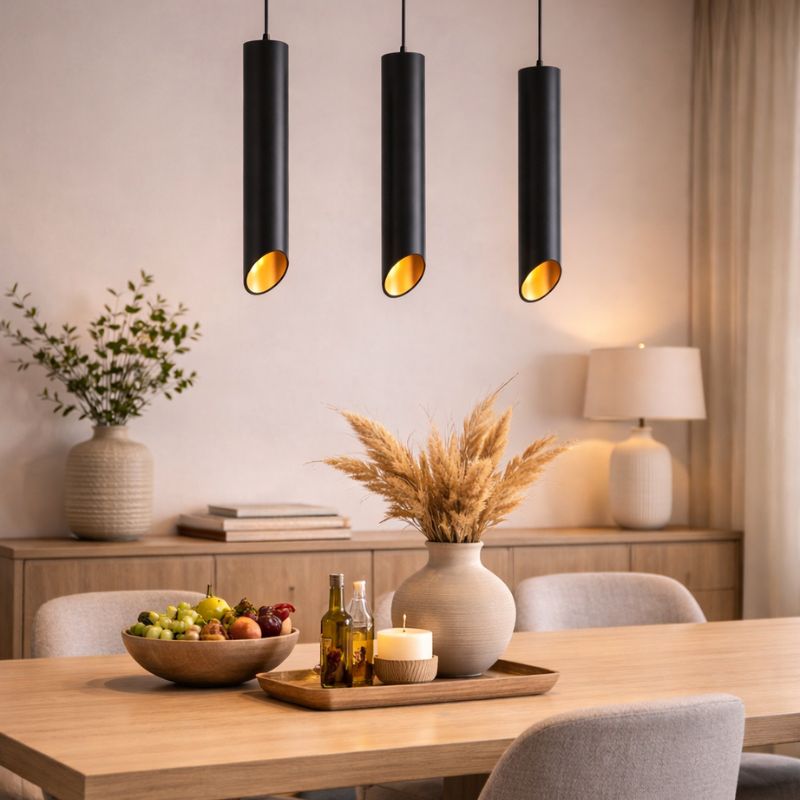 Lustre Pendente Moderno Minimalista Tubular Domus Ledz – Preto/Branco – 25cm/30cm/40cm/50cm