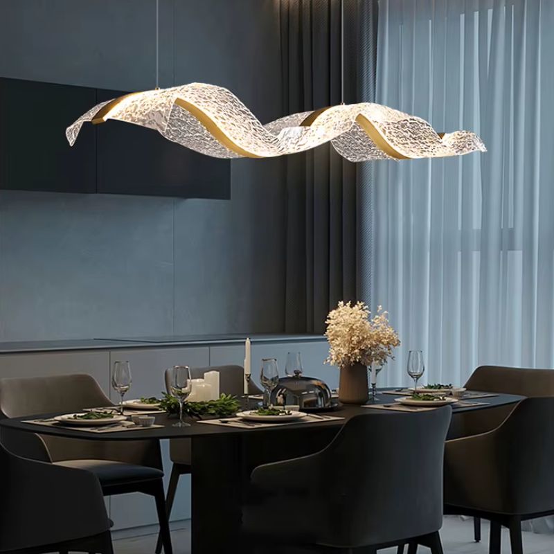 Lustre Pendente de Luxo Ondas em Efeito Cristal LEDZ - 80cm - Preto ou Dourado