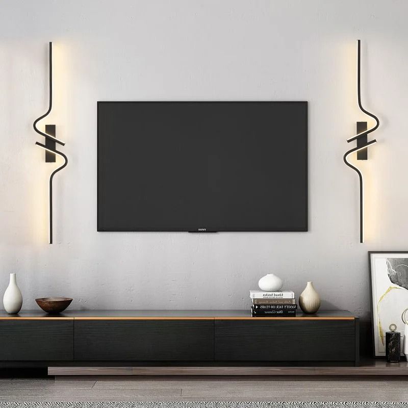 Luminária Arandela de Parede Minimalista Estilo Nordico Sorelle Slim LEDZ – 60cm/80cm/100cm – Dourado/Preto