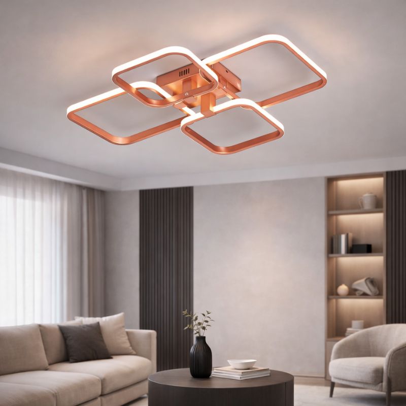 Lustre Luminária de Teto Minimalista Circular/Quadrado Rose Gold Vittara LEDZ – Com Controle Remoto e App de Celular