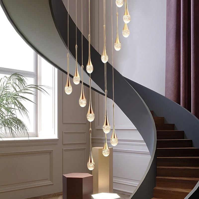 Lustre Pendente de Luxo para Pé-Direito Duplo Pingo Dourado/Preto LEDZ – 6 Pingos / 8 Pingos / 10 Pingos / 12 Pingos / 15 Pingos