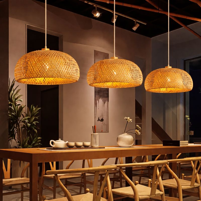 Lustre Pendente Estilo Japonês Wabi Sabi Bambu Artesanal - Takumi Led
