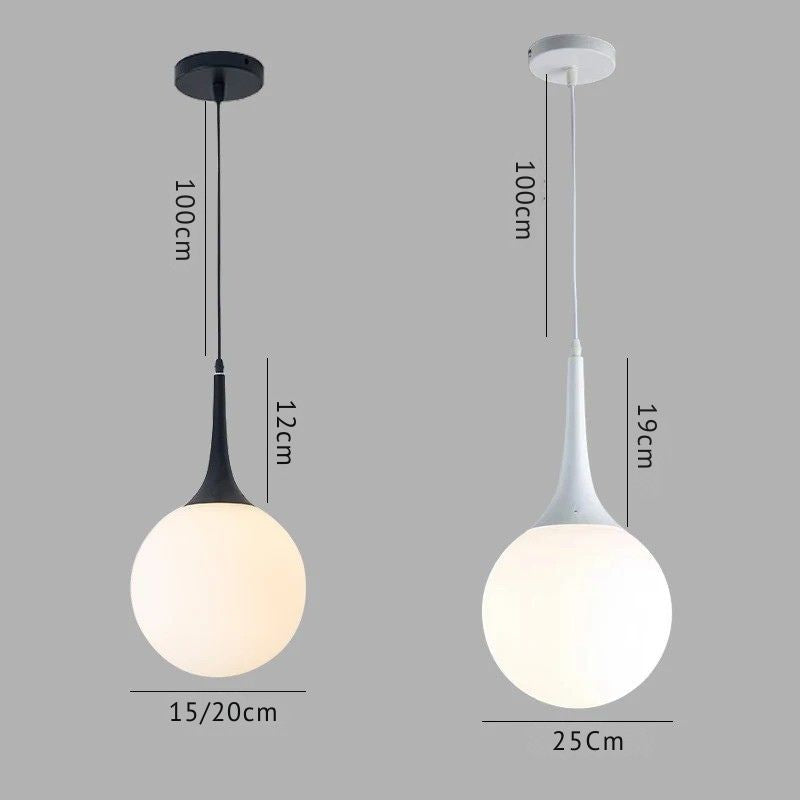 Lustre Pendente Moderno Minimalista Pingente em Globo Zarya LEDZ – Preto/Branco – 15cm/20cm/25cm