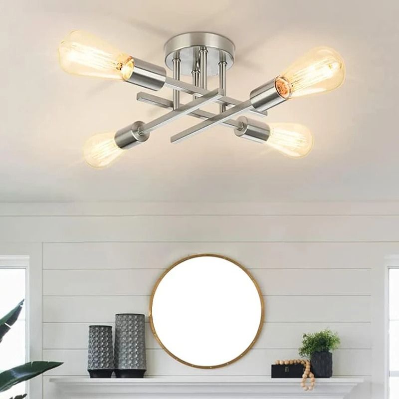 Lustre Luminária de Teto Plafon Nordico 4 Hastes Viggo LEDZ – Prata/Preto/Dourado