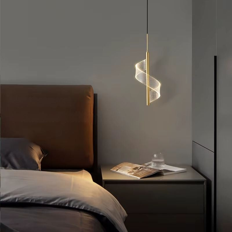 Lustre Pendente Espiral Acrílico LEDZ – Dourado/Preto – 1 ou 2 Pendentes