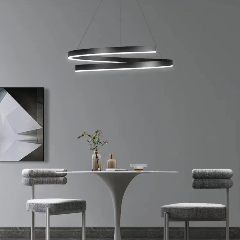 Lustre Pendente Minimalista Circular Orgânico Orbe LEDZ – Preto/Branco – 50cm/60cm/80cm