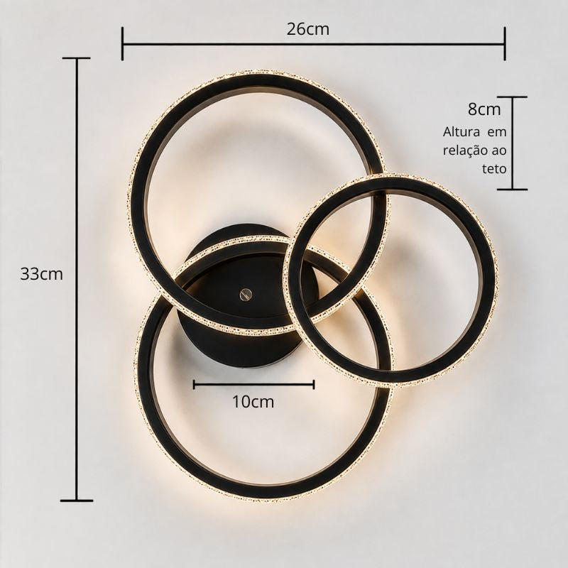 Luminária de Teto Plafon de Sobrepor 3 Arcos Efeito Cristal Genebra LEDZ - Branco ou Preto