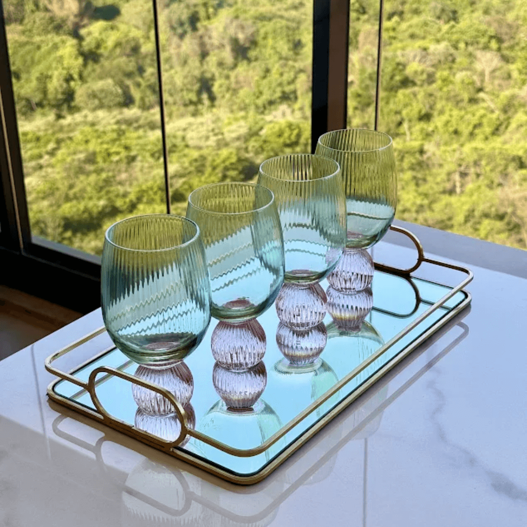 Taça Copo Colors Elegante Verde e Rosa 390ml