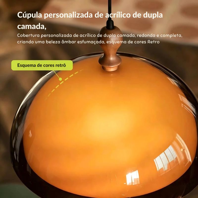 Lustre Pendente com Braço Articulado Estilo Bauhaus Dessau LEDZ – Âmbar Translúcido 35cm
