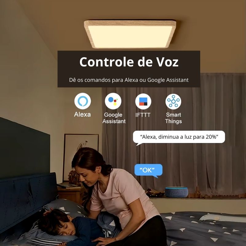 Luminária de Teto Plafon Ultra Slim LED - Quadrado com Conexão ALEXA e App de Celular