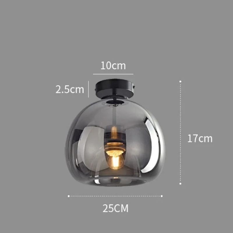 Lustre Luminária de Teto Plafon de Luxo com Cúpula de Vidro Monza LEDZ – Dourado - Âmbar / Preto – Fumê