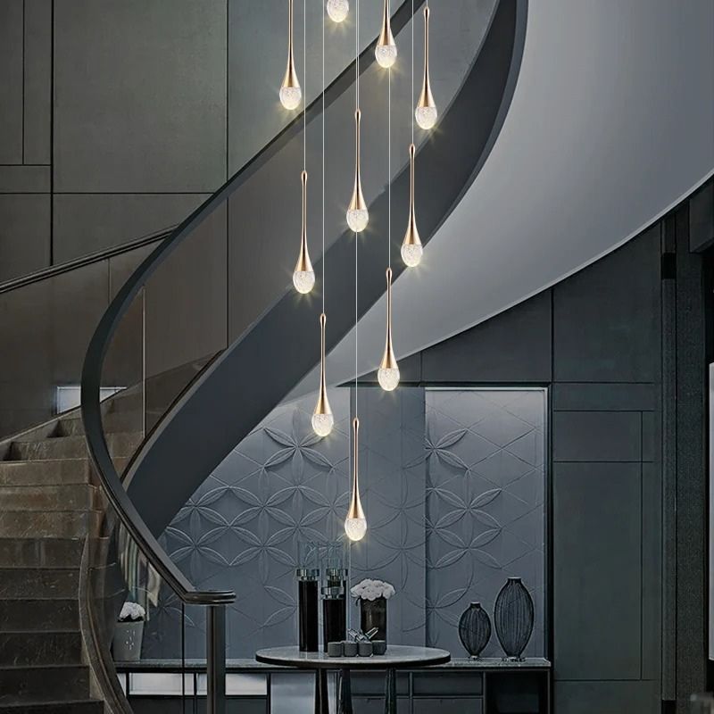 Lustre Pendente de Luxo para Pé-Direito Duplo Pingo Dourado/Preto LEDZ – 6 Pingos / 8 Pingos / 10 Pingos / 12 Pingos / 15 Pingos