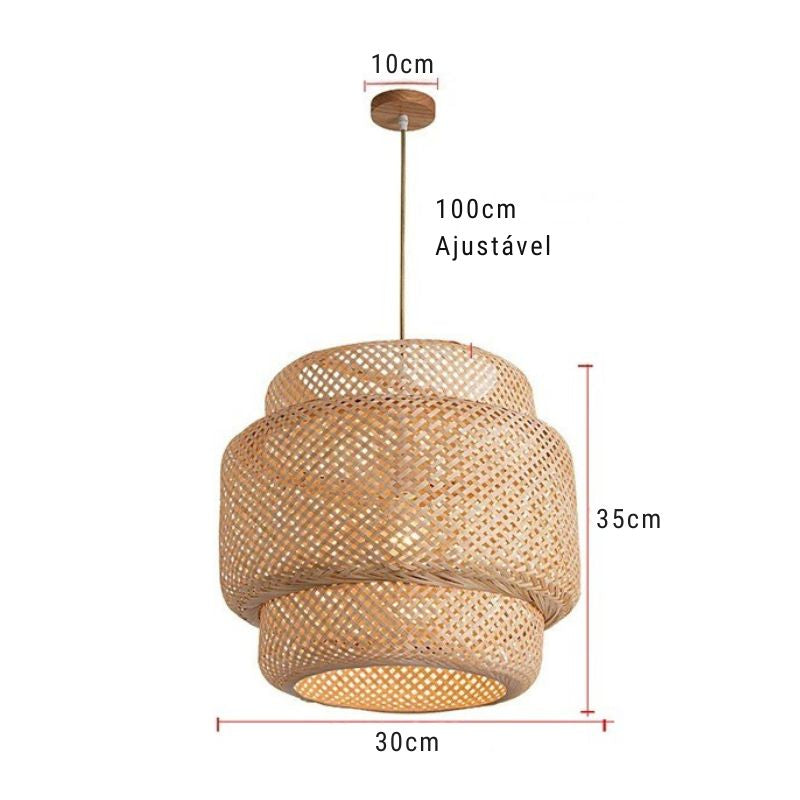 Lustre Pendente Estilo Japonês Wabi Sabi Bambu Artesanal - Takumi Led