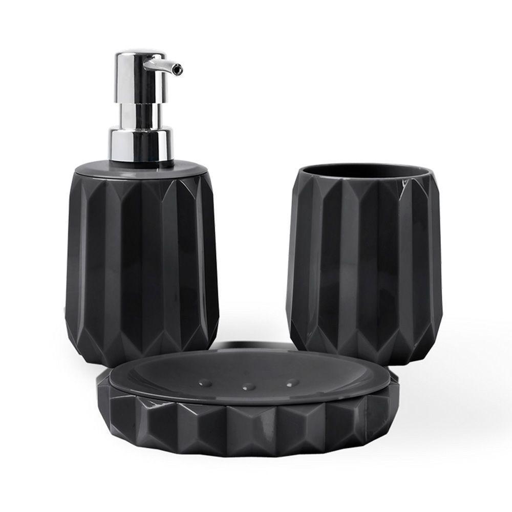 Kit Banheiro Conjunto Banho Fold Preto 3 Peças