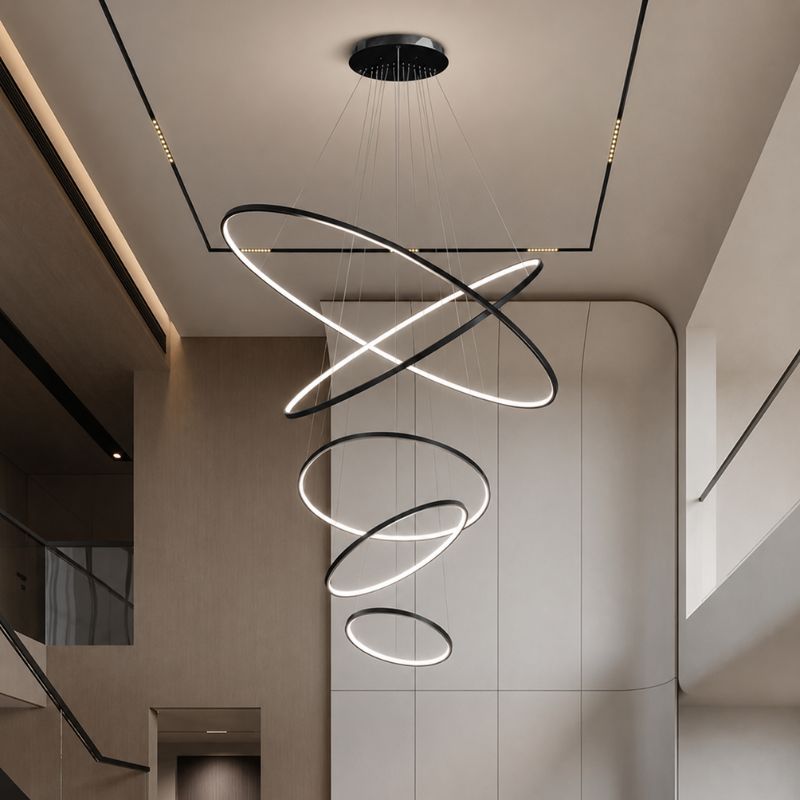 Lustre Pendente de Luxo para Pé-Direio Duplo Atena LEDZ – 5 Anéis (3 metros) / 4 Anéis (2 metros)