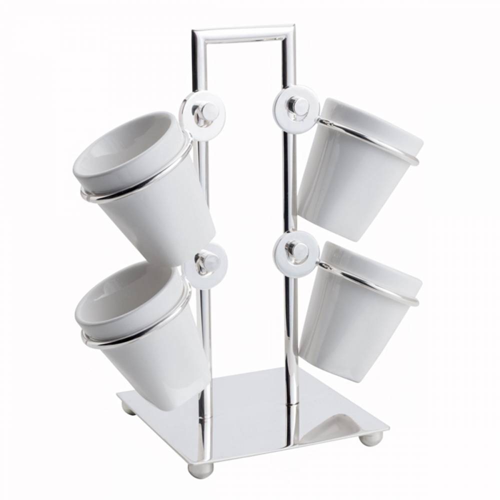 Jogo Xícaras De Café Porcelana Com Suporte Prata 75ml Luxo 5 Peças