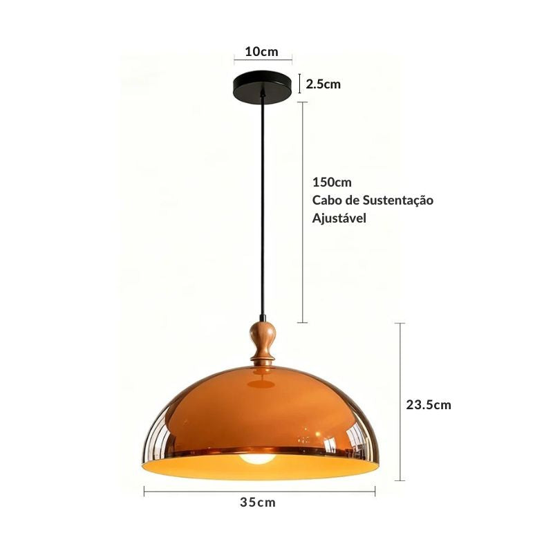 Lustre Pendente com Braço Articulado Estilo Bauhaus Dessau LEDZ – Âmbar Translúcido 35cm