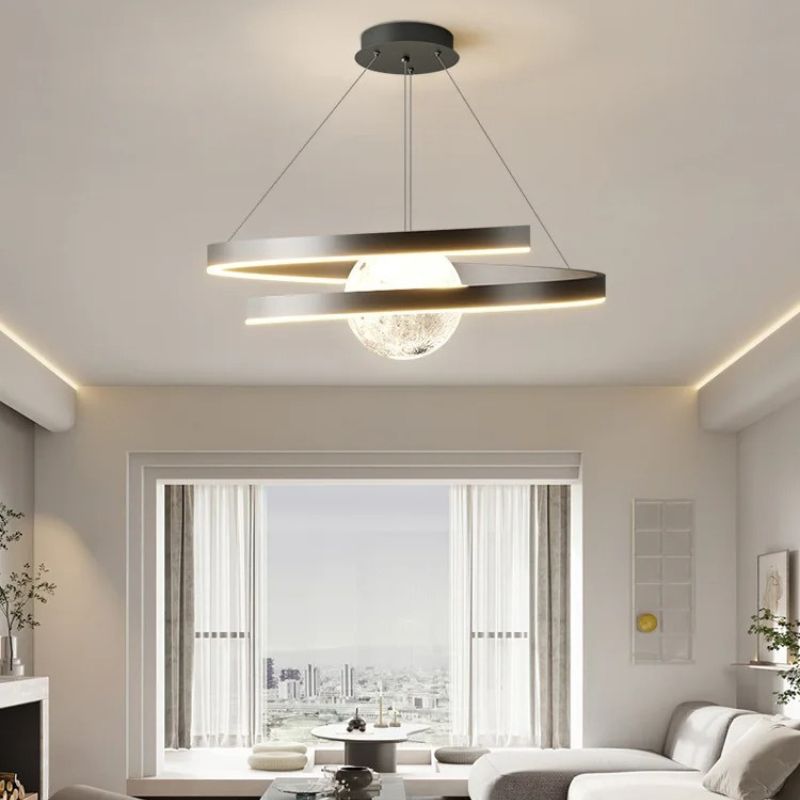 Lustre Pendente Minimalista Circular Orgânico Orbe LEDZ – Preto/Branco – 50cm/60cm/80cm