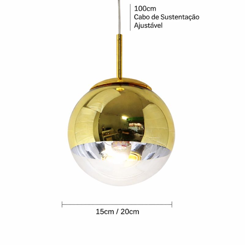 Lustre Pendente de Luxo Minimalista Orion LEDZ – Dourado/Prata/Rose Gold – 15cm/20cm