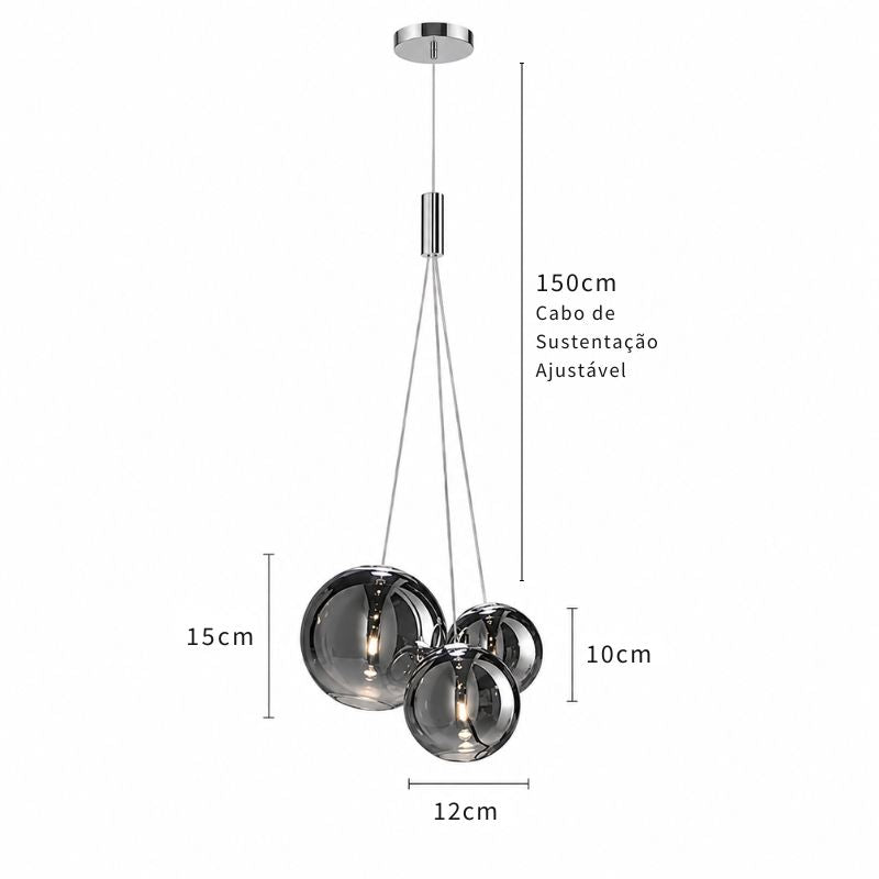 Lustre Pendente Design Italiano Vetro Chiaro Fascio LEDZ - Conjunto de 3 Globos (10cm/12cm/15cm)