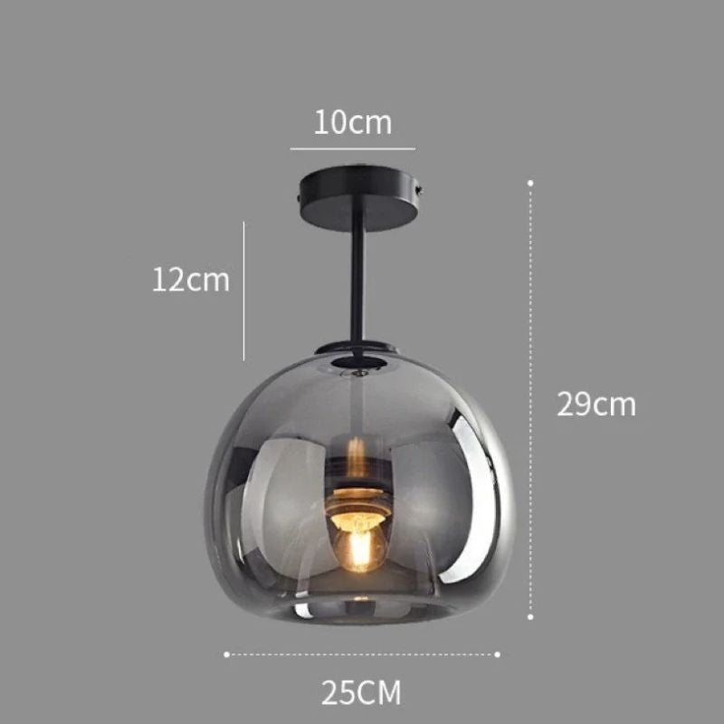 Lustre Luminária de Teto Plafon de Luxo com Cúpula de Vidro Monza LEDZ – Dourado - Âmbar / Preto – Fumê