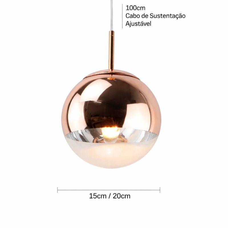 Lustre Pendente de Luxo Minimalista Orion LEDZ – Dourado/Prata/Rose Gold – 15cm/20cm