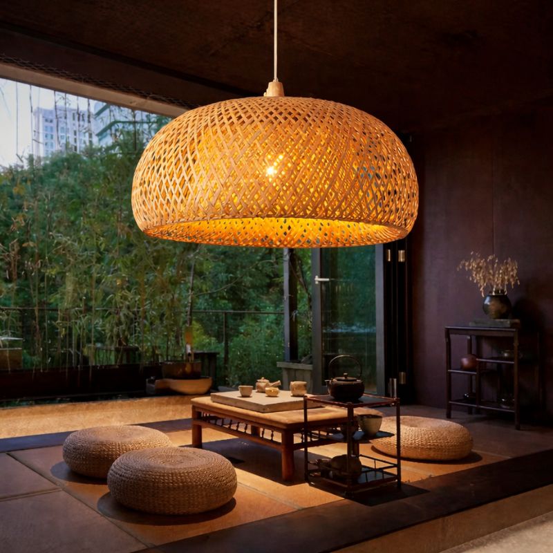 Lustre Pendente Estilo Japonês Wabi Sabi Bambu Artesanal - Takumi Led