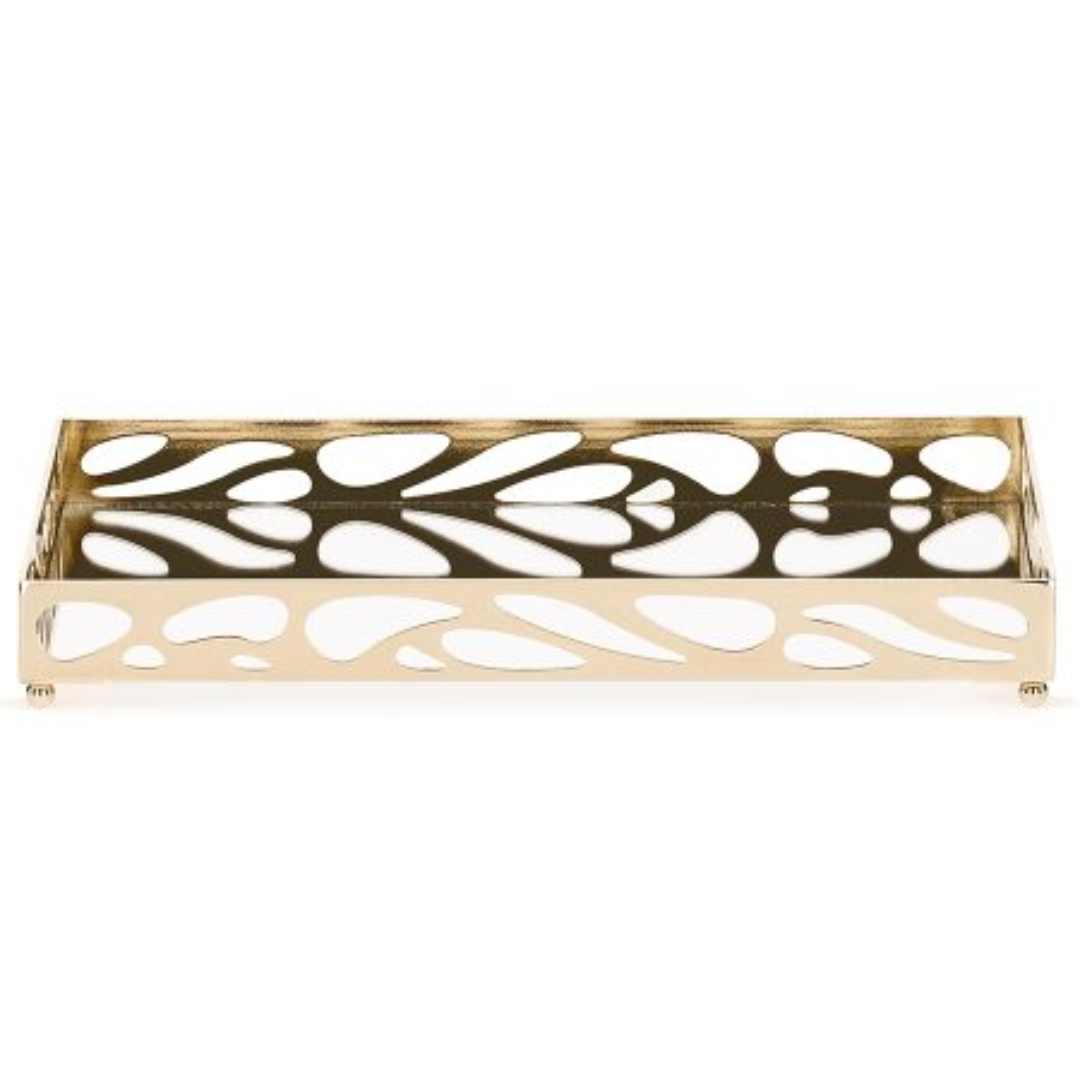 Bandeja em Metal Espelhada Leaf Dourada 27cm