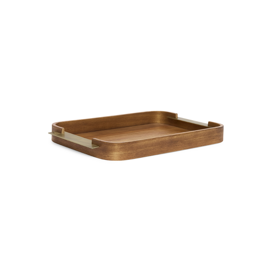Bandeja em MDF e Metal Marrom 38,5cm P