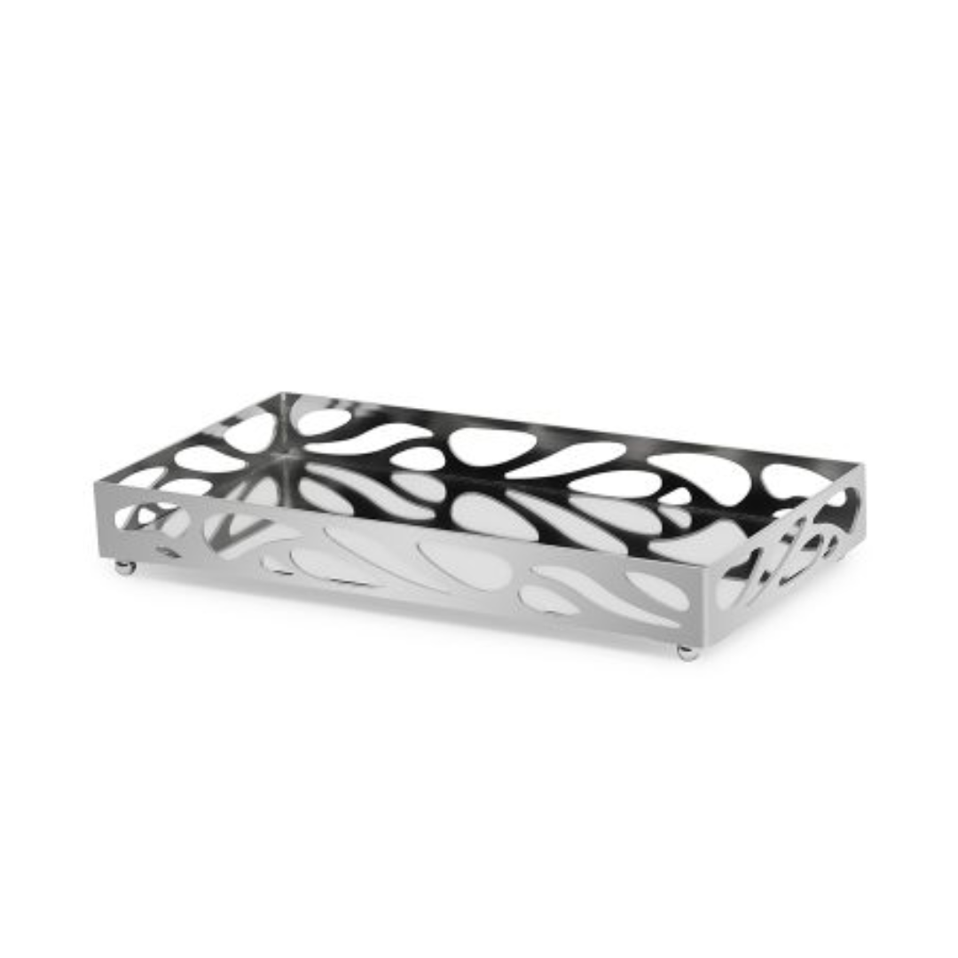 Bandeja em Metal Espelhada Leaf Cromada 24cm