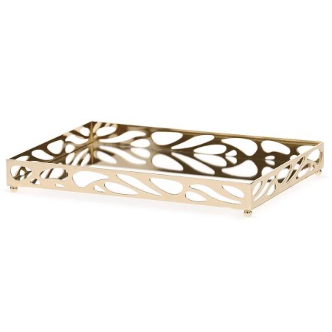 Bandeja em Metal Espelhada Leaf Dourada 27cm