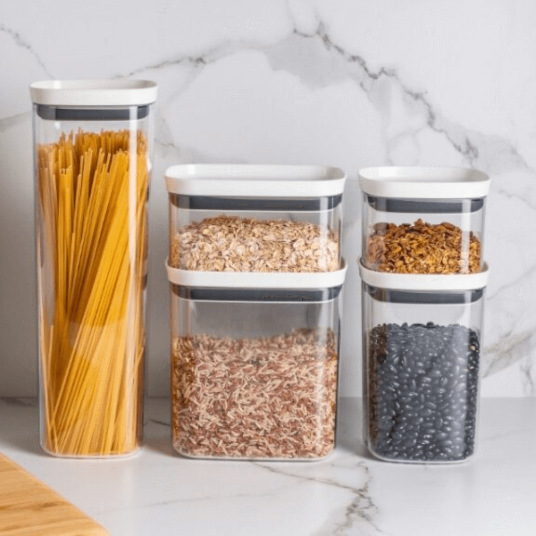 Pote Porta Mantimento Organizador Retangular com Tampa Hermética Natural com Branco Fechado Block 650ml