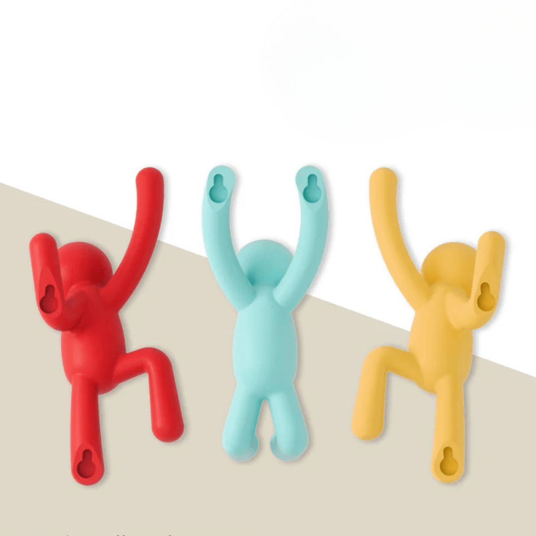 Buddy Conjunto Cabideiro Gancho de Parede Azul Amarelo e Vermelho - 3 Peças