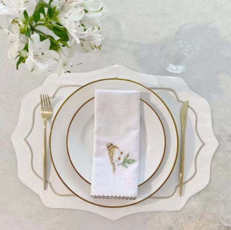 Conjunto de Jogo Americano Algodao Bordado Branco e Bege 47x37cm - 2 Peças