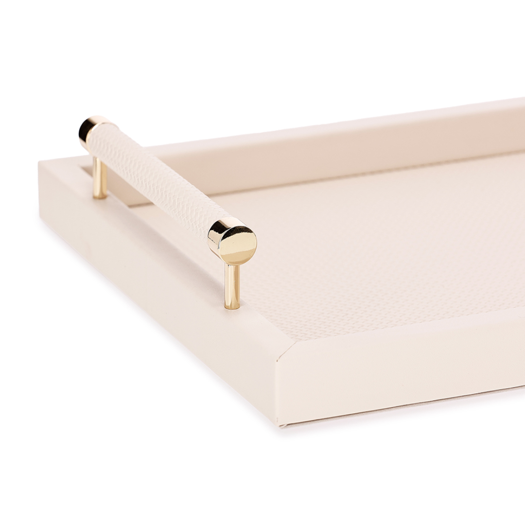 Bandeja em MDF e PU com Alças Bege 41cm P