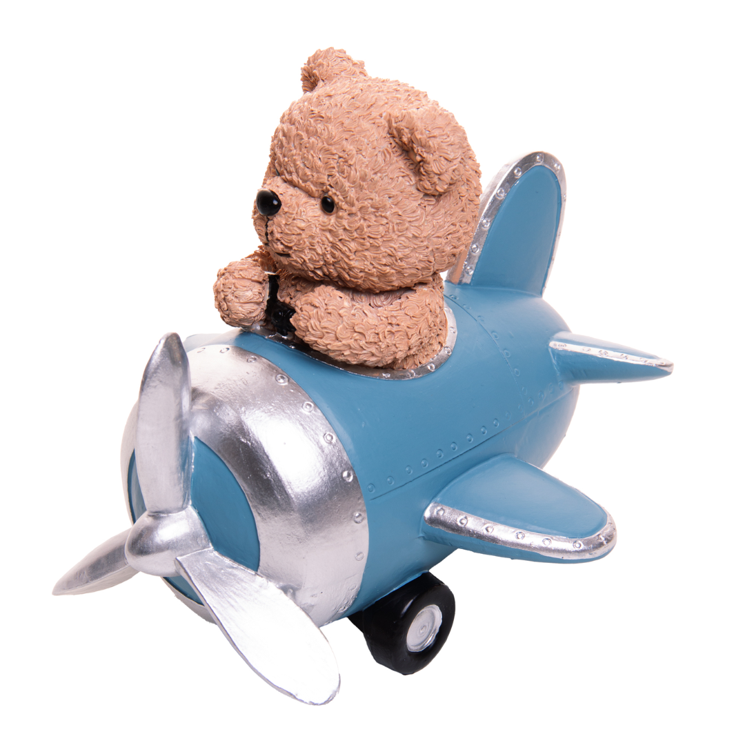 Figura Decorativa Urso Aventureiro Teddy Charm em Resina 17cm