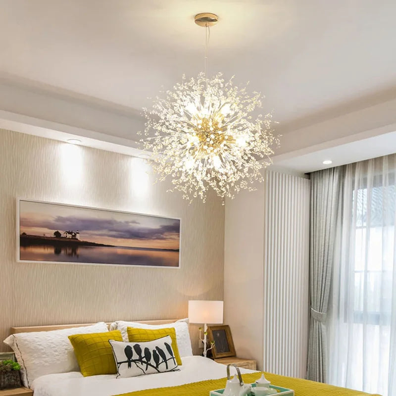 Lustre Pendente Moderno Dente de Leão Led - Dourado/Prata - 55cm