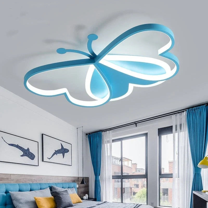 Luminária de Teto Plafon Para Quarto Infantil Borboleta Led - 50cm - Azul/Rosa