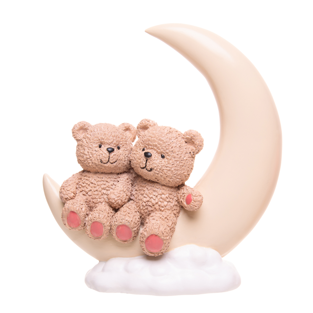 Figura Decorativa Ursos na Lua Teddy Charm em Resina 18cm