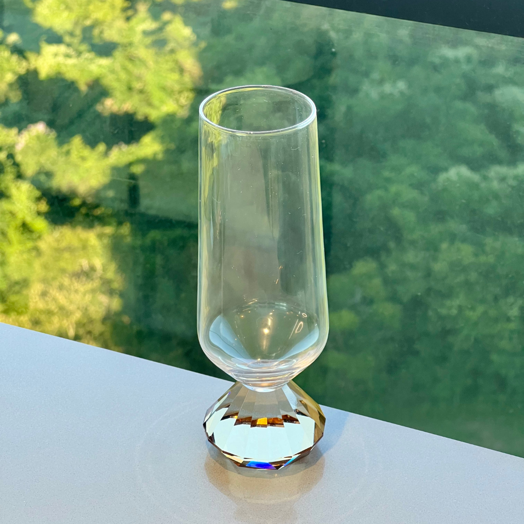Taça Copo de Vidro para Champanhe com Base Diamante Âmbar 250ml