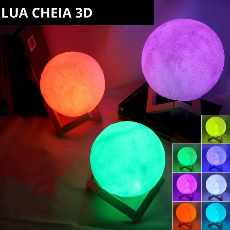 Luminária Abajur Lua Cheia 3D