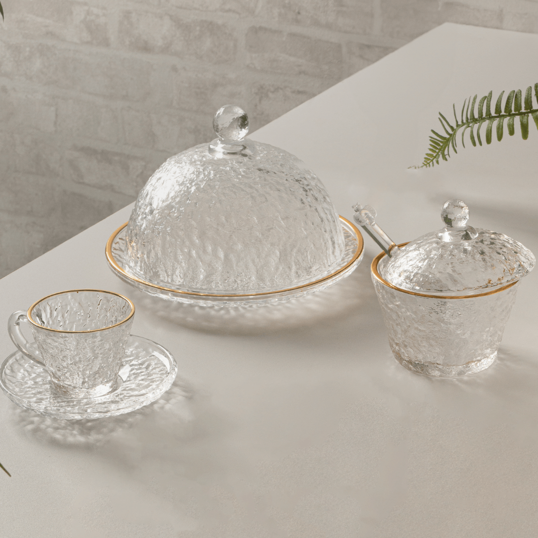 Kit Mesa Posta Cristal Martelado Petra 4 Peças