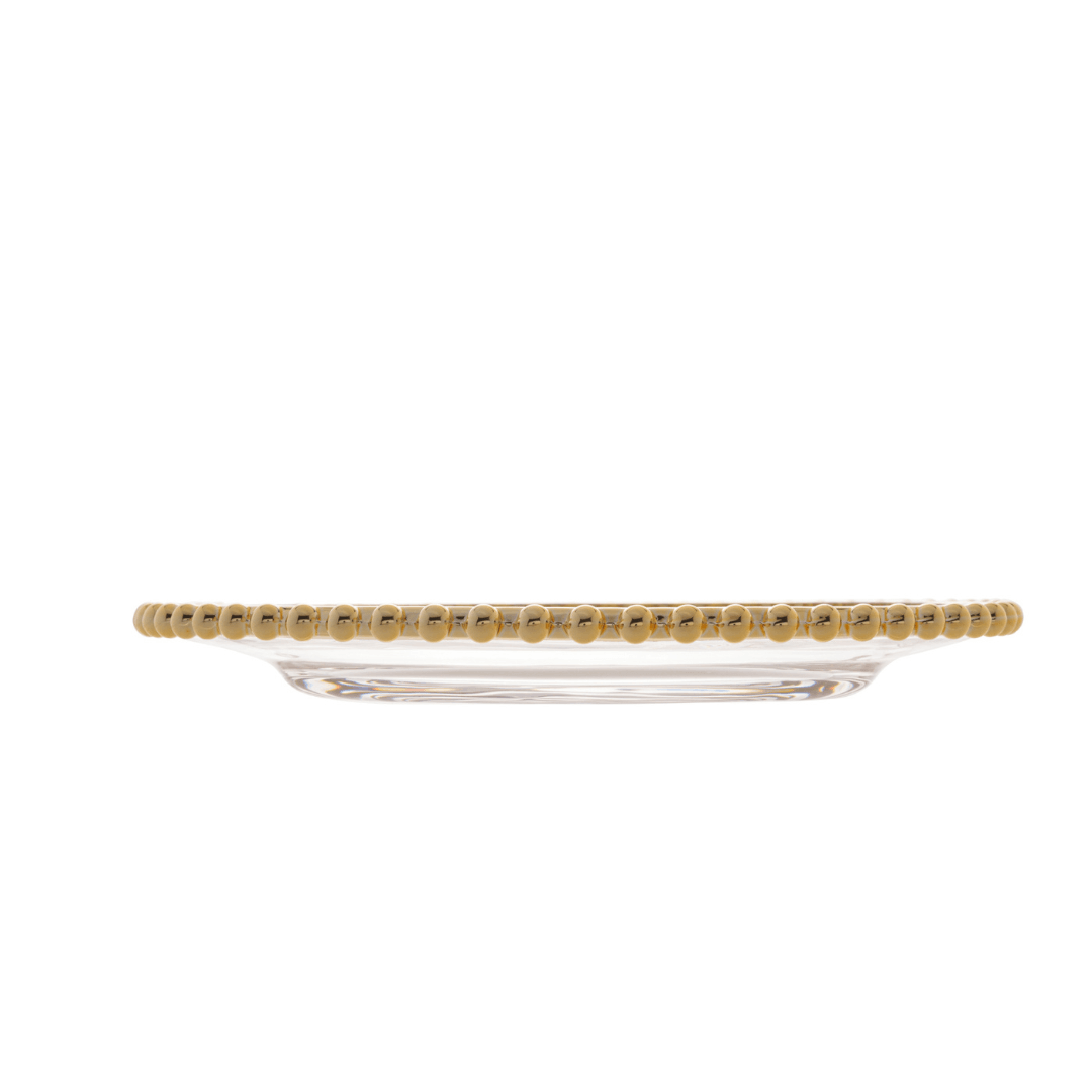Prato Sobremesa Cristal com Borda Bolinha Dourada Pearl - 20 cm