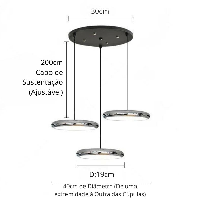 Lustre Pendente Design Italiano Vetro Milano LEDZ – Preto/Prata Cromado – 1 Unidade/3 Unidades