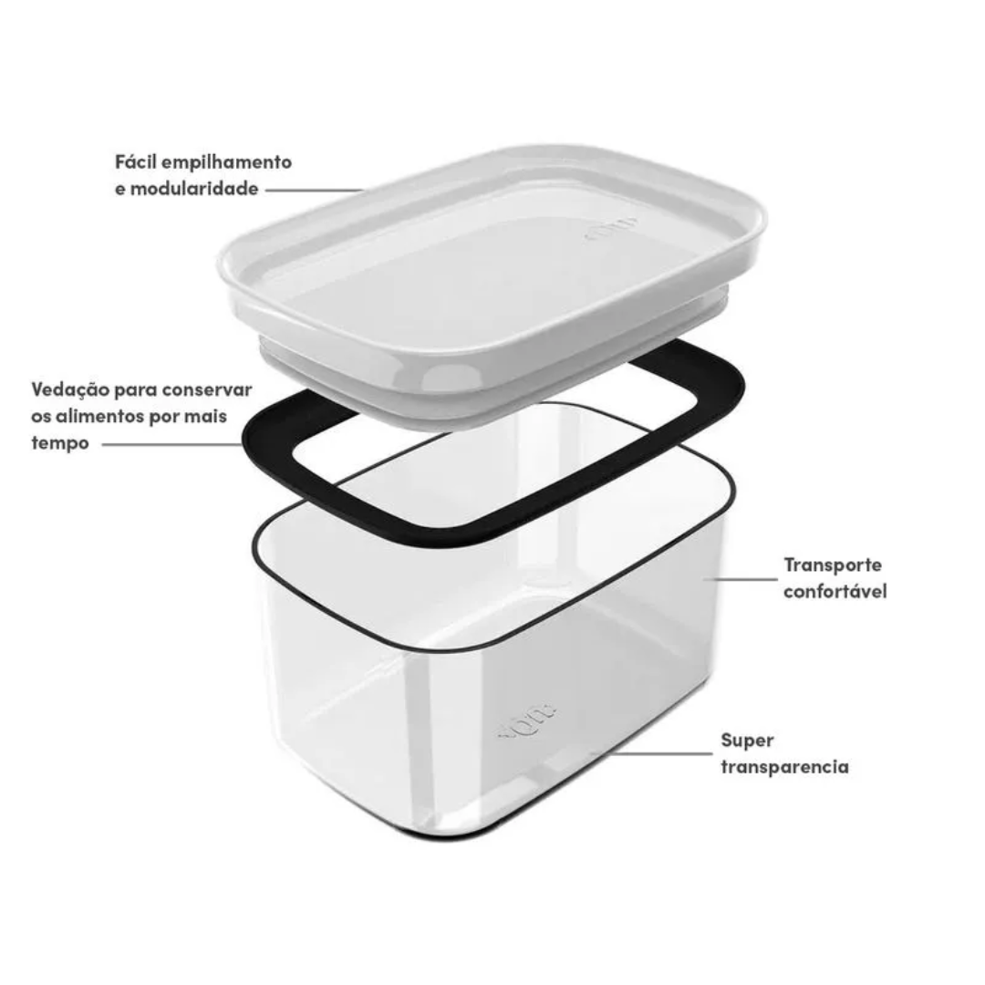 Pote Porta Mantimento Organizador Retangular com Tampa Hermética Natural com Branco Fechado Block 650ml