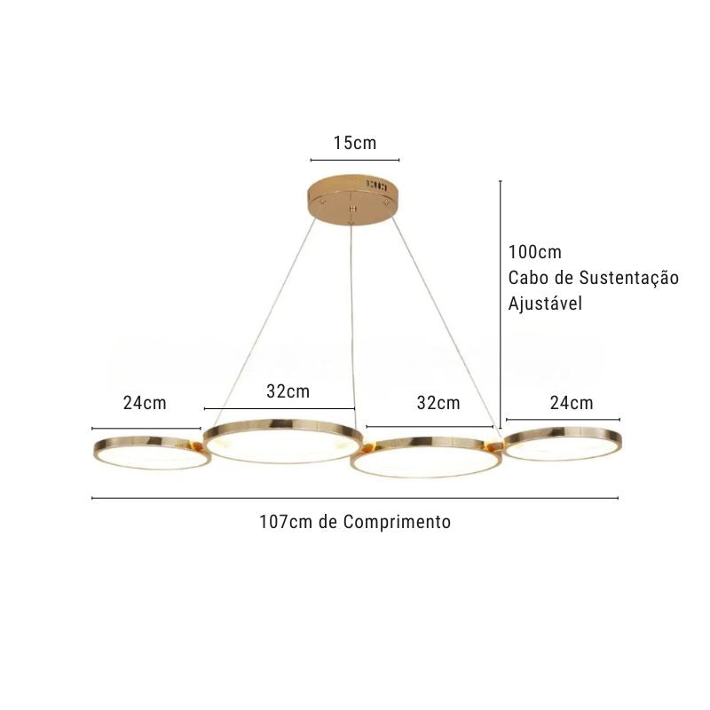 Lustre Pendente Minimalista Orgânico Firenze LEDZ – Dourado/Prata/Preto – 107cm